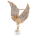 Stunning Rhinestone Wings Pearl Dangel Pin Brooch Mens Suit Collar Lapel Pin