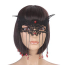 Mysterious Lacy Black Eye Mask Eyepatch Fox Pattern Dangle Tassel Mask Ball Carnival Halloween Party Women Eyemask