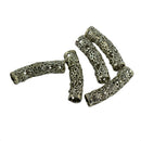 5pcs Curved Tube Antique Silver Hollow Flower Spacer Loose Bead Jewelry DIY