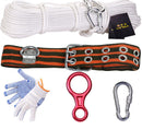Set Of Polyester Lightweight High Strength Durable Steel Core 20m Composite Rope + Safety Waist Bet Harness + 8-Shape Belay Device Descender +Screw Lock Carabiner + Protective Gloves