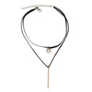 Women Rhombic Zircon Pendant Multi-layer PU Leather Clavicle Chain Necklace