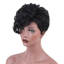 Women Synthetic Short Hair Wig Spiral Wavy Curly Style with Oblique Bangs Hairpieces, Cosplay Party Daily Costume Use - Heat Safe