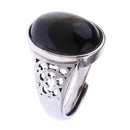 1Pc Silver Adjustable Finger Ring Natural Obsidian Gemstone Stone Decor Unisex Gifts
