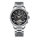 TEVISE Mens Automatic Mechanical Six Hands Self Wind Watch Stainless Steel Wrist Watches Luminous ( Black & Silver )