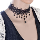 Gothic Black Crochet Lace Choker Necklace with Water Drop Charm Accessories
