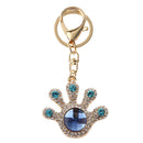 Fashionable Crystal Rhinestone Charms Cartoon Palm Design Pendant Keychain Key Ring Bag Keyfob Handbag Hanging Decor Gift Blue