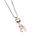 Cute Cat Pearl Opal Diamond Pendant Charm Dress Sweater Necklace for Women Girl