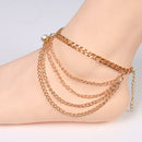 Simple Crystal Gold Multilayer Anklet Ankle Chain Bracelet Summer Accessory
