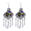Lady Fashion Stud Earings Retro Multicolor Embroidery Tassels Dangle Earrings Purple