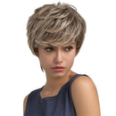 Natural Women Girls Full Wigs Short Layered Real Human Hair Curly Wigs Cosplay Wig Beige Brown