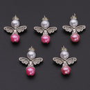 5 Pieces Angle Wings, Tibetan Silver, Alloy, ABS Pearl Charms Pendants for DIY Jewelry Making, DIY Earrings, 1.18 x 0.79 inch