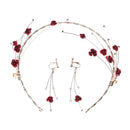 Girls' Gold Plated Mini Red Flowers Headband Earrings Set Wedding Bridal Jewelry
