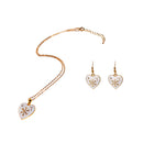 Christmas Crystal Snowflake Heart Dangle Earrings Necklace Gold Jewelry Sets