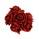 Artificial Foam Roses Glitter Powder Flower Bouquet Wedding Party Supplies Bridal Flower Bouquet Decor Pack of 12PCS Red
