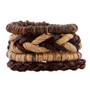 PU Leather Multi-Stands Wristband Rustic Cords Nut Shell Beads Strand Bangle Handmade Friends Family Gift