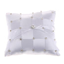 Romantic Grid Wedding Ring Pillow Satin Rhinestone Ring Cushion Bearer White 20x20cm