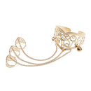 Hollow Out Bell Charm Cuff Bangle Bracelet Chain with 3 Opening Rings Set Gold