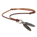 Classic Double Charm Same Size Silver&Gold Leaves Pendant Adjustable Long PU Leather Rope Necklace for Women Men with Circle