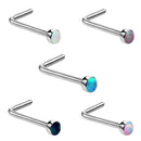 5 Pieces Mixed Color Opal Stone Silver Titanium Steel Nose Studs L-Shape Ring 20 Gauge 0.8mm