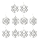 Glitter Snowflake Shape Christmas Tree Hanging Charms Home Decor Ornaments Silver Pack Of 10PCS