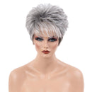 Fashion Women Straight Short Fluffy Wigs Human Hair Full Wig With Bangs Gray