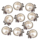 10 Piece Alloy Bow Shape Pearl Flatback Buttons Embellishments Jewelry for Wedding Crafts Decoration