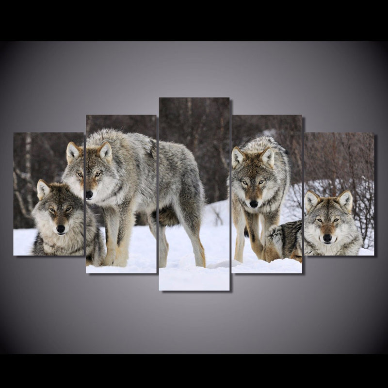 1 Set of 5PCS Canvas Painting for Home Bedroom Cafe Hotel Room Wall Art Wall Decor Paintings Wolves Print Charms 30/40/50cm