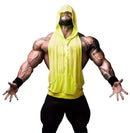 Mens Casual Gym Sportswear Clothing Hooded Racerback Tank Top Bodybuilding Vest Deep Cut Top Yellow M