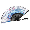 Folding Painting Sakura Bamboo Cloth Hand Held Fan Wedding Gift Home Decoration