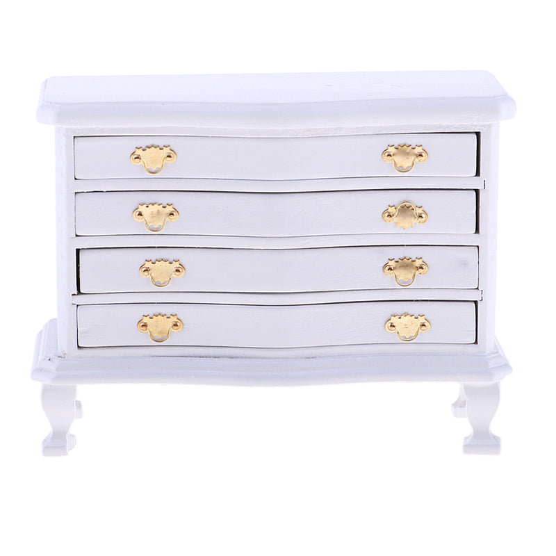 1/12 Dollhouse Miniature Furniture White Dresser 4-Drawer Cabinet Room Life Scenes Decoration Accessories