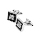 Pair Of Men Copper Rhinestone Square Shaped Cufflinks Wedding Party Supplies Silver + Black 15mm x 15mm