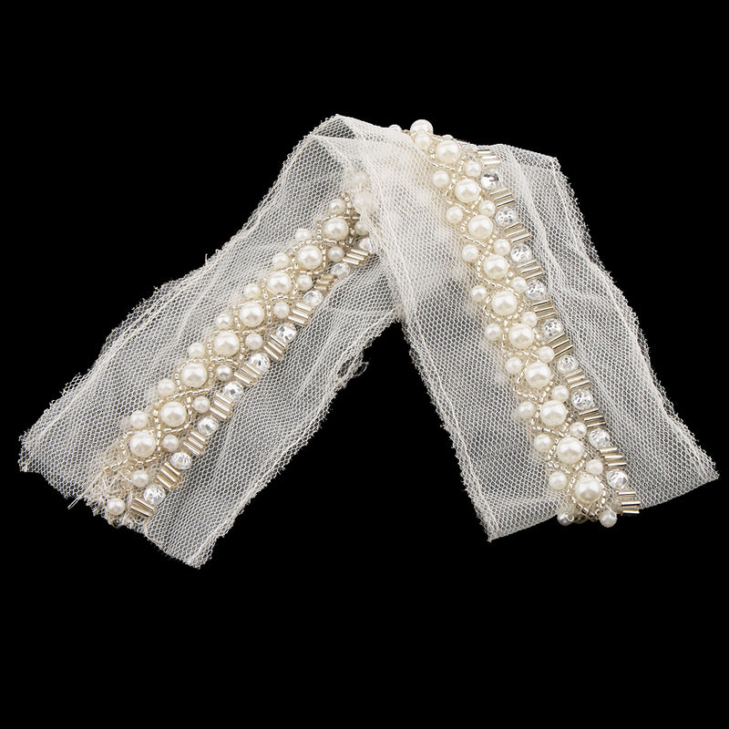 1 Yard Artificial Pearl Beaded Acrylic Crystal Bead Mesh Ribbon Sew on Collar Decorated Embellishment Sewing Accessories 2.17 inch Width