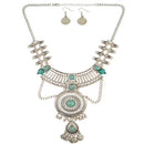 Fashion Multilayer Coin Tassel Retro Turquoise Pendant Statement Necklace for Women Gifts
