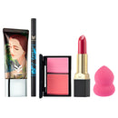 5pcs Women Cosmetic Liquid Foundation Dual-head Eyebrow Eyeliner Blush Palette Shimmer Lipstick Soft Puff Makeup