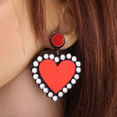 Red Peach Heart Stud Heart Design Crystal Rhinestone Earrings Stud Earrings