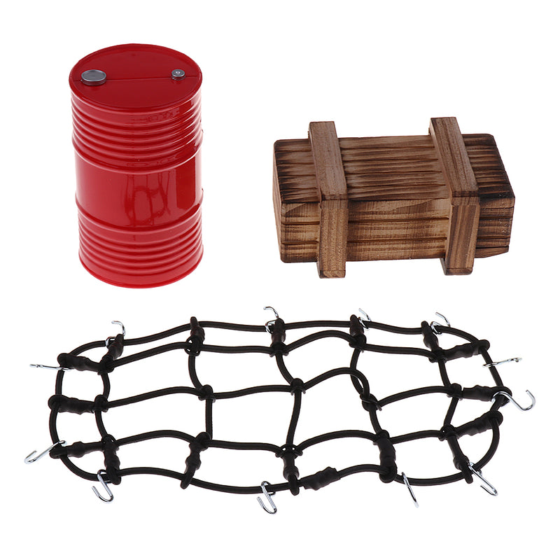1/10 RC Crawler Car Roof Rack Fixed Luggage Net & Mini Oil Tank & Crate