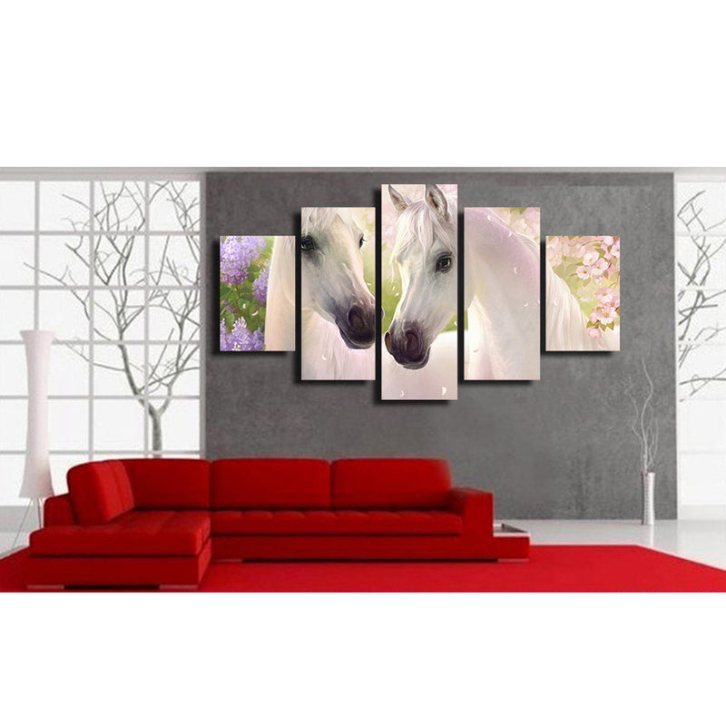 1 Set of 5PCS Canvas Painting for Home Bedroom Cafe Hotel Room Wall Art Wall Decor Paintings Horse Flower Print Charms 40/60/80cm