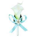 Men Women Satin Leaf Faux Pearl Skyblue Ribbon Boutonniere Corsage Tuxedo Calla Lily Brooch Pin For Wedding Formal Party Supplies