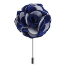 Handmade Classic Fabric Men Boutonniere Tuxedo Brooch Pin Lapel Flower Blue + White
