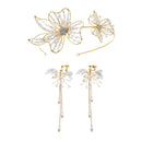 Ladies Crystal Large Flowers Headband & Long Dangle Earrings Set Wedding Bridal Accessories