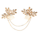 Gold Rhinestones Leaves Hair Combs Set Head Chain Wedding Hair Jewelry