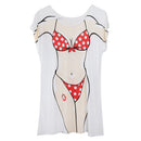 Fashion Women Ladies Red Polka Dots Bikini Cover-up T-shirt Tee Tops Birthday Pajamas Hen Night Sleepwear