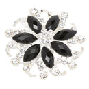 Fashion Jewelry Crystal Floral Brooch Pin Black and Silver