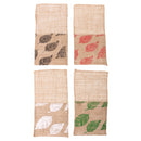 4/set Vintage Brown Burlap Cutlery Holder Linen Bags Leaves Pattern Party Tableware