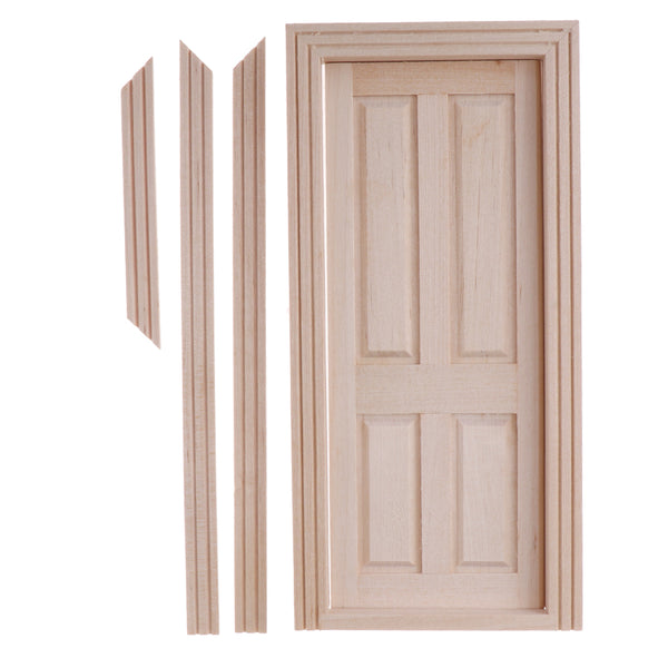 1/12 Wooden 4-Pane External Single Door for Dolls House DIY Making Accessories Room Items Decoration