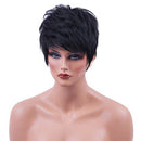 Women's Fulffy Real Human Hair Wig Short Full Wigs Heat Resistant Black