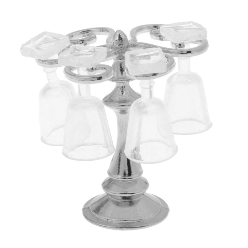 1/12 Dollhouse Miniature Bar Life Scenes Decor - Silver Glass Wine Cup Holder & 4 Pieces Goblet Kits Kids Pretend Play Toy