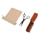 Mens Natural Wood Foldable Handle Beard Comb + Facial Grooming Nose Ear Eyebrow Hair Scissors + Storage Pouch Kit