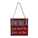 American USA Patriotic Wooden Hanging Plaque Sign-God shed His grace on thee