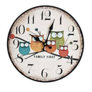 Retro Style 12-Inch Cartoon Owl Printed Numerals Home Decorative Round Kids Bedroom Wall Hanging Clock